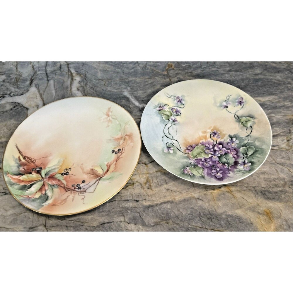 Jean Pouyat Limoges Hand Painted‎ Floral Plates France Vintage Lot 2 Antique JPL